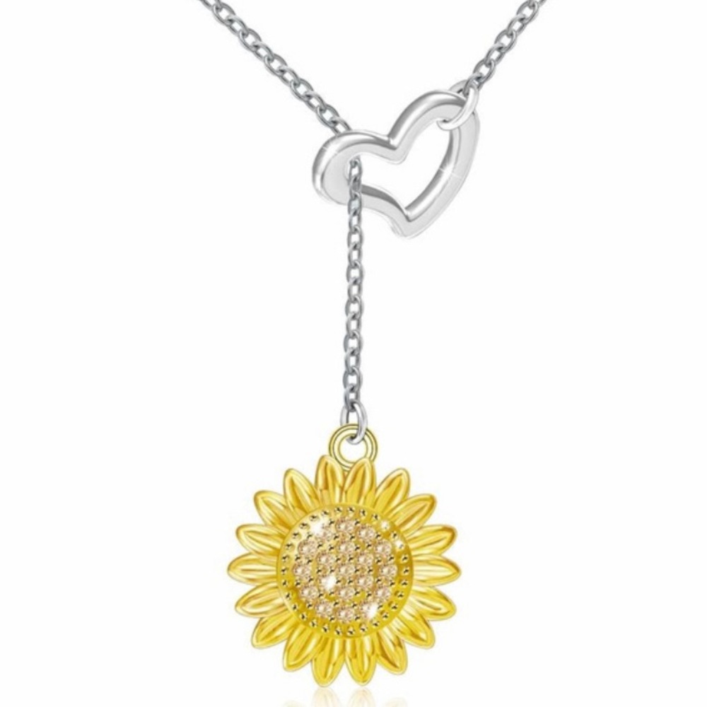 Silver Sunflower Y Pendant Necklace
